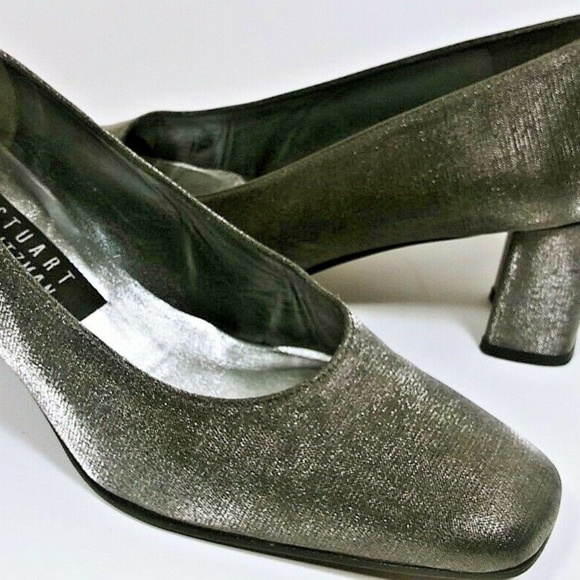 Stuart Weitzman Shoes - Stuart Weitzman Pewter Silver Satin Shimmer Heels